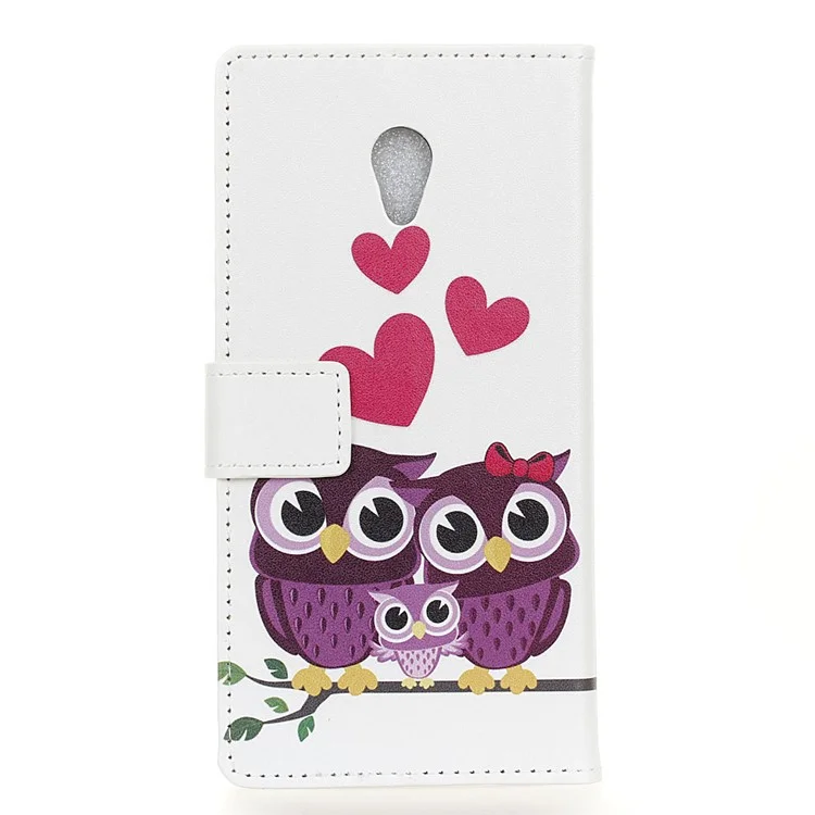Patterned Wallet Stand Leather Phone Case for Alcatel U5 (4G Version) - Lovely Owls