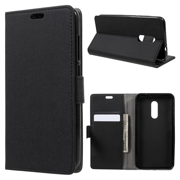 Wallet Leather Magnetic Stand Phone Case for Alcatel A7 - Black