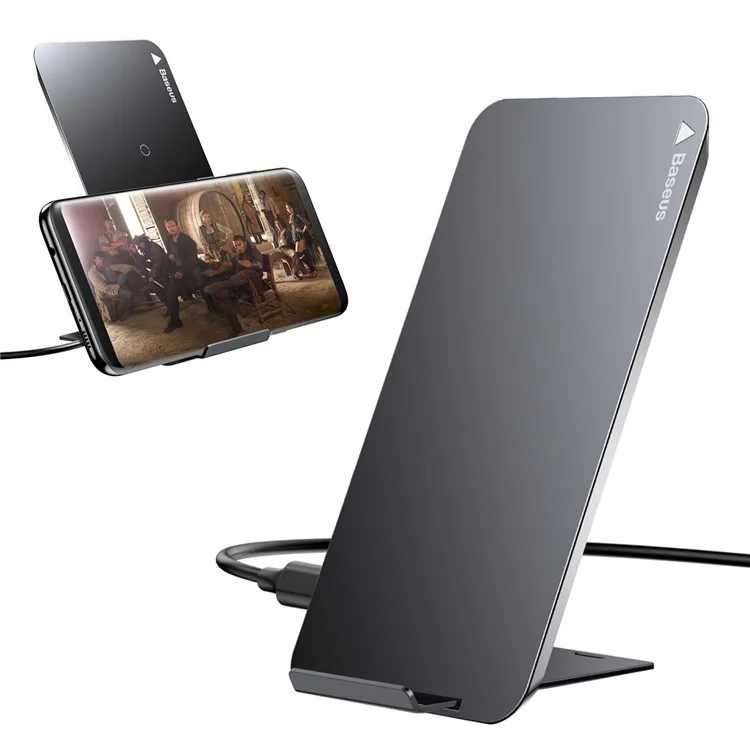 BASEUS Dual Coil Wireless Charger Stand Anti-slip Desktop Charging Pad with Type-C Cable for iPhone Samsung (Not Support FOD Function) - Black