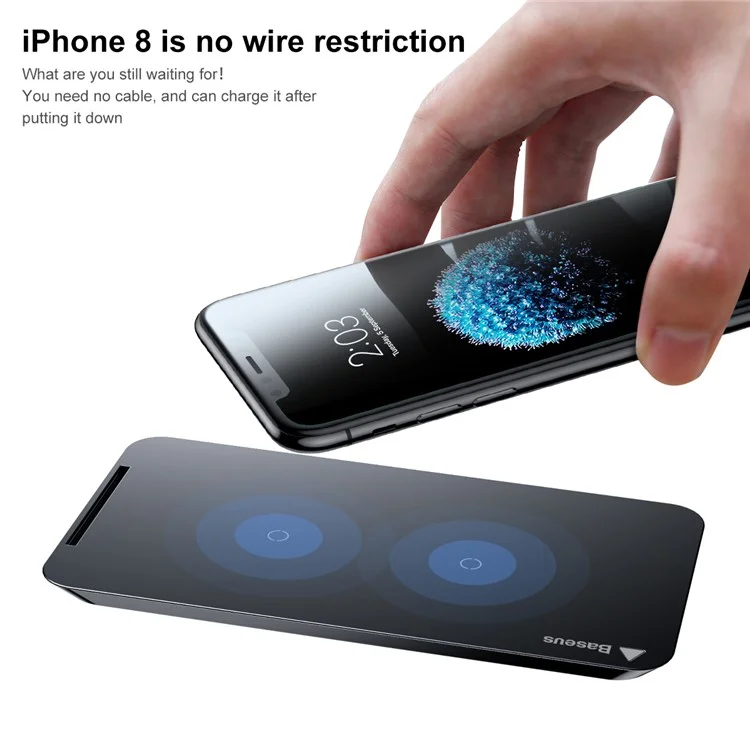 BASEUS Dual Coil Wireless Charger Stand Anti-slip Desktop Charging Pad with Type-C Cable for iPhone Samsung (Not Support FOD Function) - Black