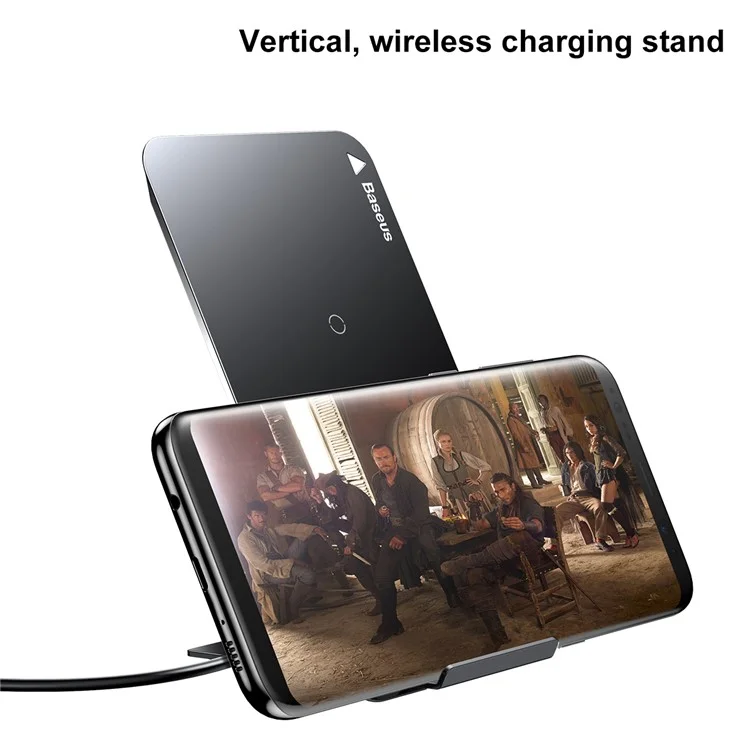 BASEUS Dual Coil Wireless Charger Stand Anti-slip Desktop Charging Pad with Type-C Cable for iPhone Samsung (Not Support FOD Function) - Black