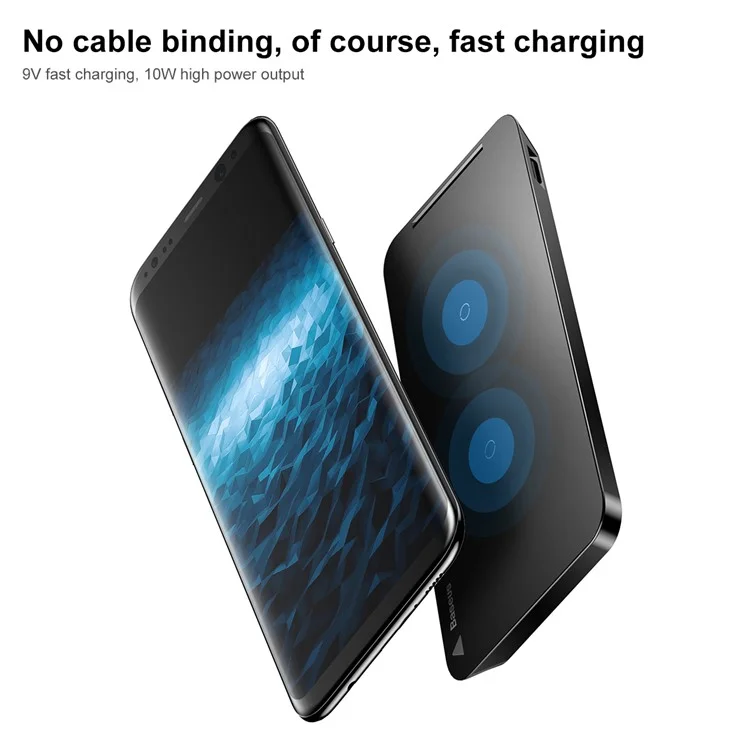 BASEUS Dual Coil Wireless Charger Stand Anti-slip Desktop Charging Pad with Type-C Cable for iPhone Samsung (Not Support FOD Function) - Black