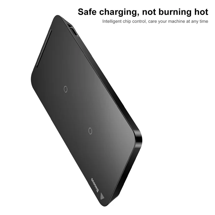 BASEUS Dual Coil Wireless Charger Stand Anti-slip Desktop Charging Pad with Type-C Cable for iPhone Samsung (Not Support FOD Function) - Black