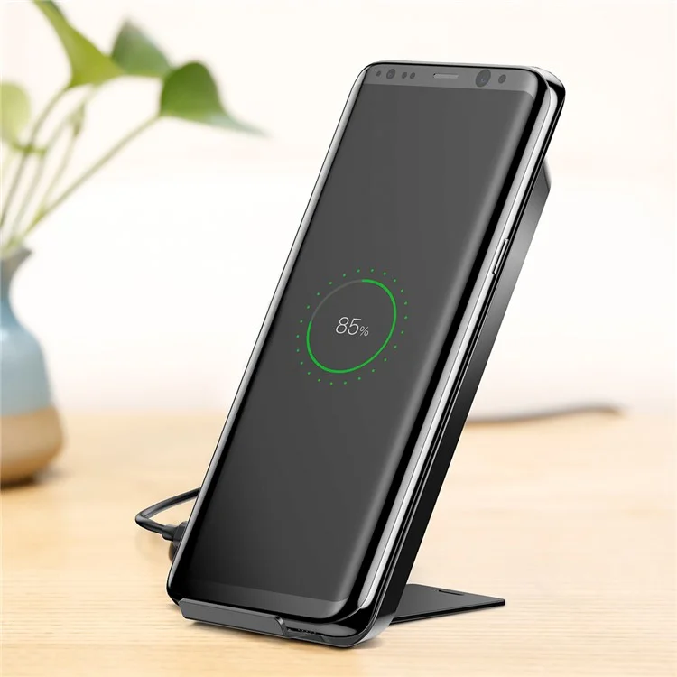 BASEUS Dual Coil Wireless Charger Stand Anti-slip Desktop Charging Pad with Type-C Cable for iPhone Samsung (Not Support FOD Function) - Black