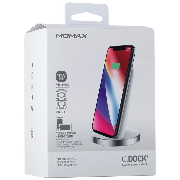 MOMAX Q.Dock2 10W Fast Wireless Charging Dock with LED Light for iPhone 8/8 Plus/Samsung Galaxy S8 (Not Support FOD Function) - White