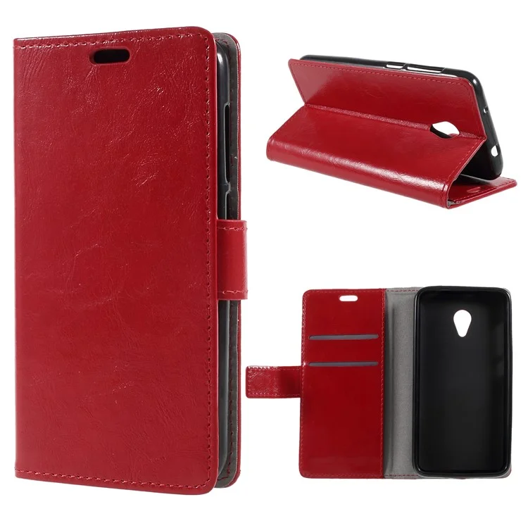 Crazy Horse Magnetic Stand Wallet Leather Mobile Phone Case for Alcatel U5 HD - Red