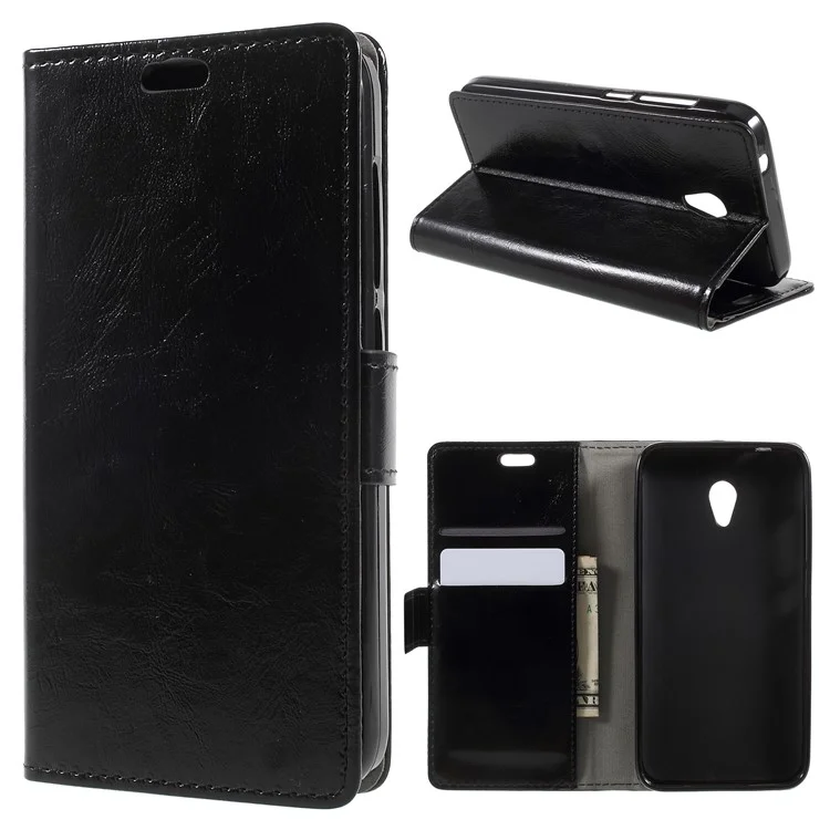 Crazy Horse Magnetic Stand Wallet Leather Mobile Phone Case for Alcatel U5 (3G Version) - Black