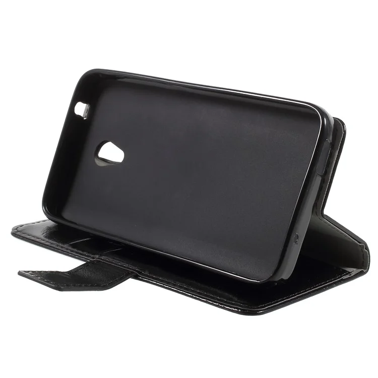 Crazy Horse Magnetic Stand Wallet Leather Mobile Phone Case for Alcatel U5 (3G Version) - Black