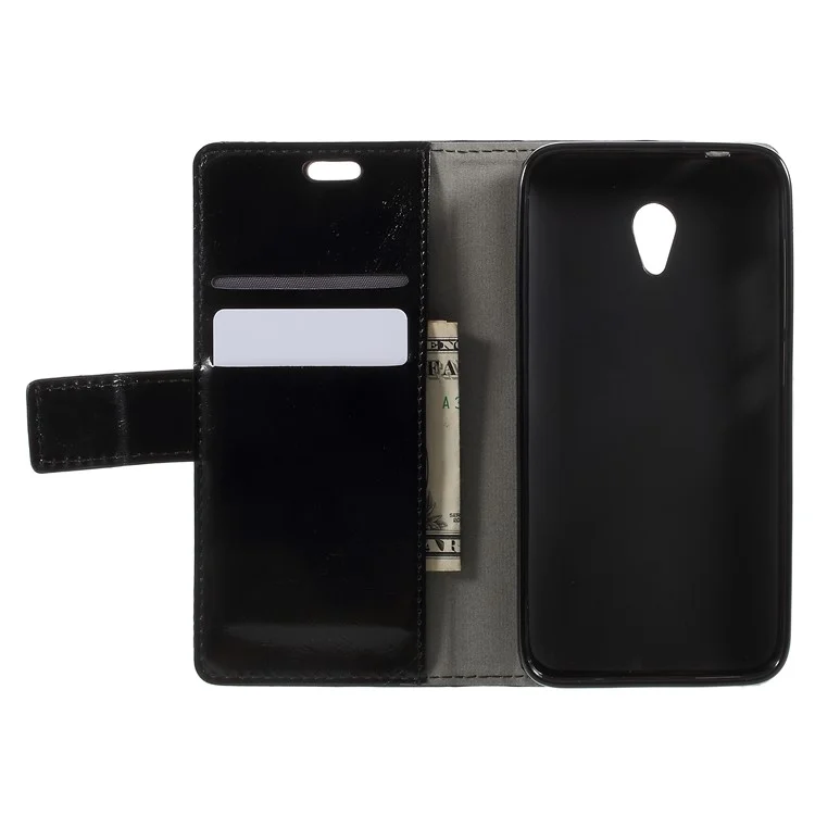 Crazy Horse Magnetic Stand Wallet Leather Mobile Phone Case for Alcatel U5 (3G Version) - Black