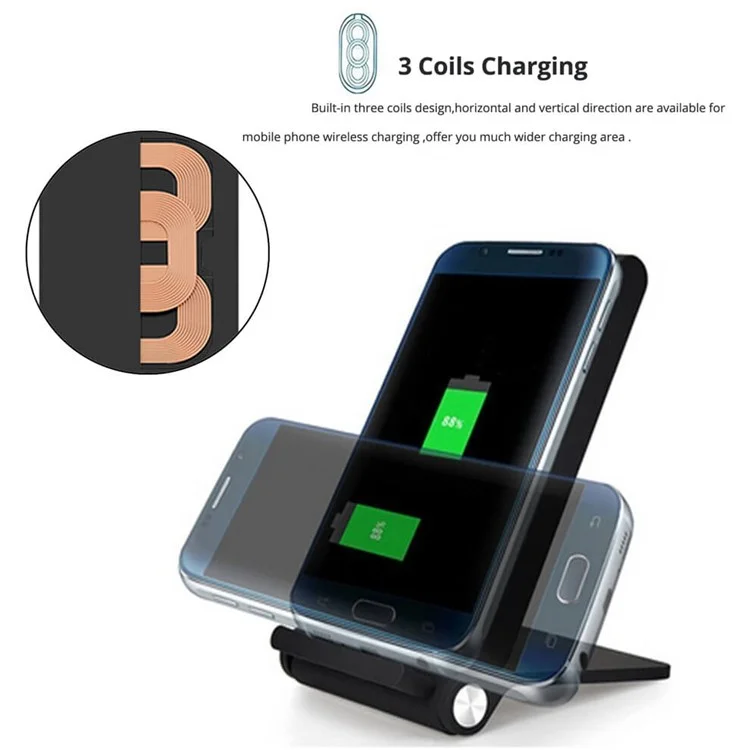 3-Coil Qi Wireless Charging Stand Foldable Wireless Charging Pad for iPhone X/8/8 Plus, Samsung Note 8/S8 (Not Support FOD Function)
