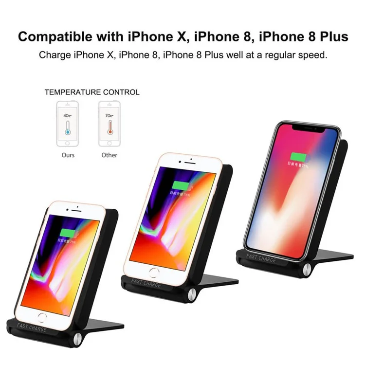 3-Coil Qi Wireless Charging Stand Foldable Wireless Charging Pad for iPhone X/8/8 Plus, Samsung Note 8/S8 (Not Support FOD Function)