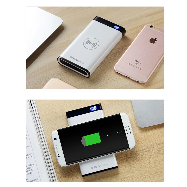 TOTU 8000mAh Qi Wireless Charging Power Bank Dual USB Output LCD Display Power Bank for iPhone X/8/8 Plus