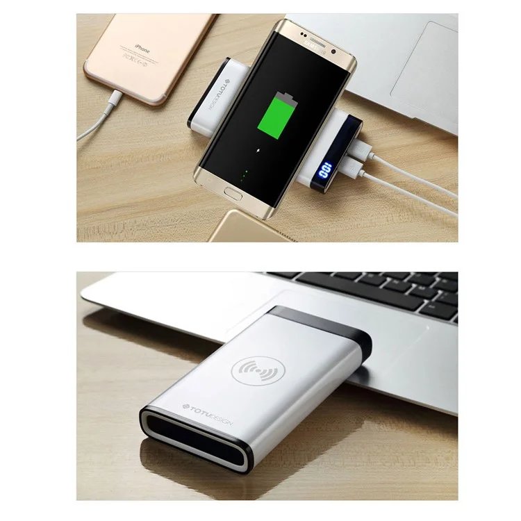 TOTU 8000mAh Qi Wireless Charging Power Bank Dual USB Output LCD Display Power Bank for iPhone X/8/8 Plus