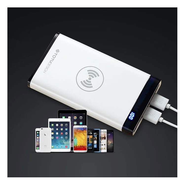 TOTU 8000mAh Qi Wireless Charging Power Bank Dual USB Output LCD Display Power Bank for iPhone X/8/8 Plus