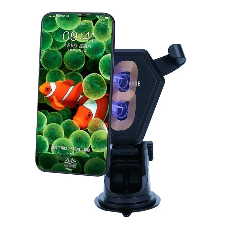 Multi-purpose Car Fast Wireless Charger Qi Wireless Charging Stand for iPhone X/8/8 Plus, Clamp Width: 4.5-9cm