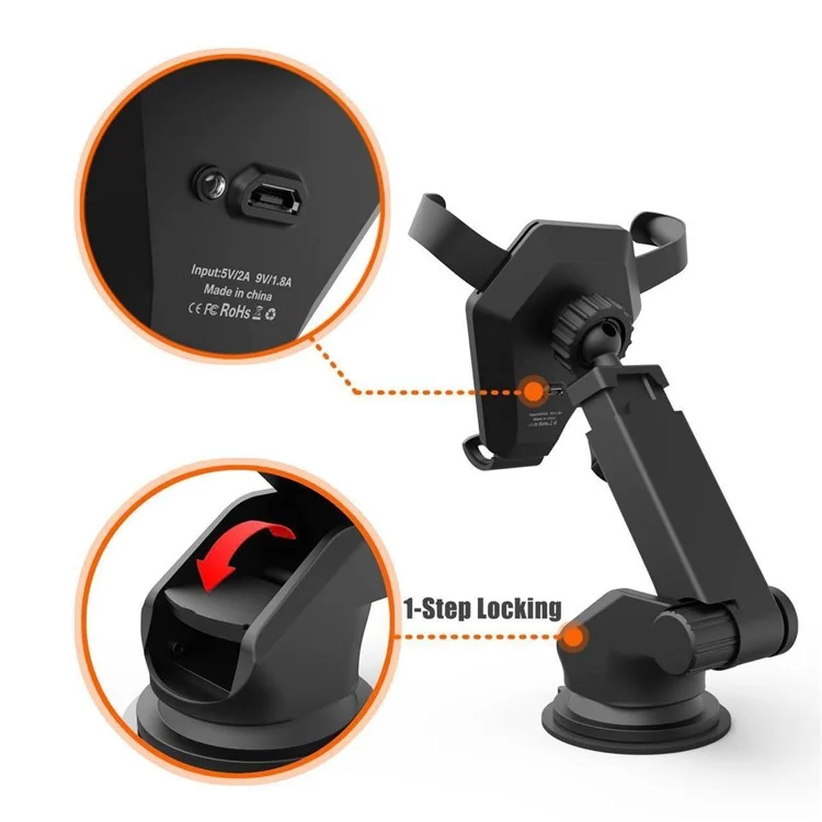 Multi-purpose Car Fast Wireless Charger Qi Wireless Charging Stand for iPhone X/8/8 Plus, Clamp Width: 4.5-9cm