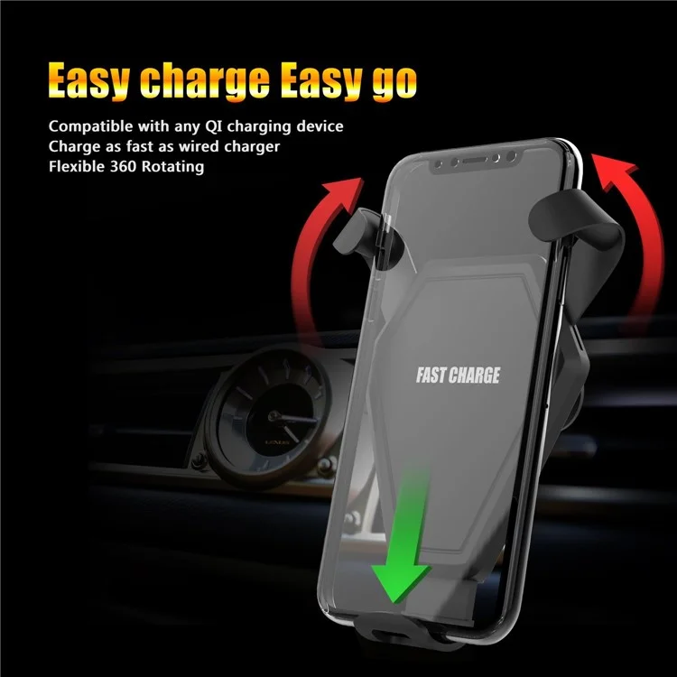 Multi-purpose Car Fast Wireless Charger Qi Wireless Charging Stand for iPhone X/8/8 Plus, Clamp Width: 4.5-9cm