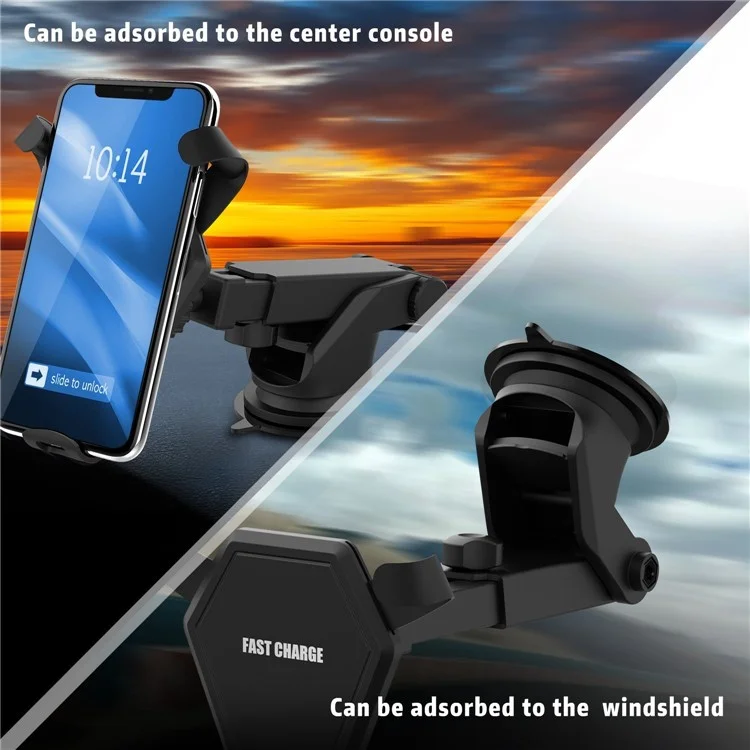 Multi-purpose Car Fast Wireless Charger Qi Wireless Charging Stand for iPhone X/8/8 Plus, Clamp Width: 4.5-9cm