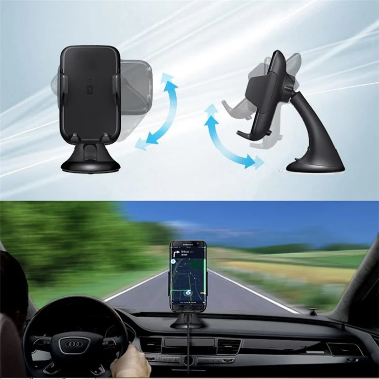 GY-A10 5V/1A Qi Wireless Charger + Suction Cup Car Mount Phone Holder for iPhone X/8 Plus/8 etc.