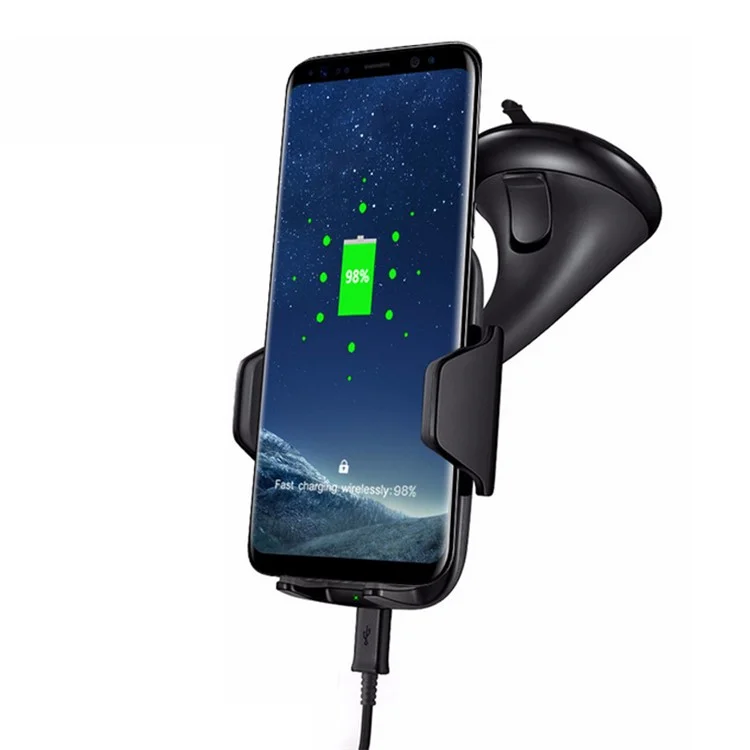 GY-A10 5V/1A Qi Wireless Charger + Suction Cup Car Mount Phone Holder for iPhone X/8 Plus/8 etc.