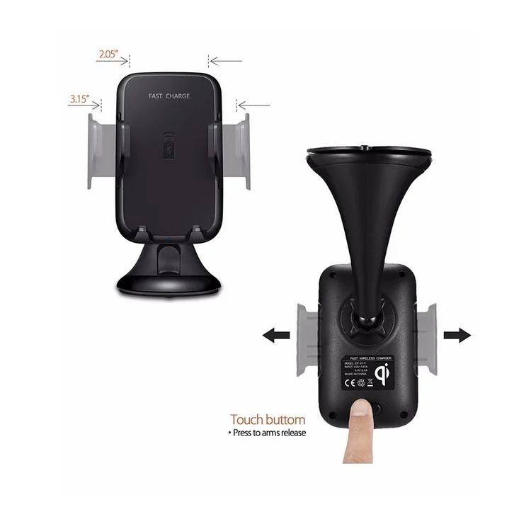 GY-A10 Suction Cup Car Mobile Phone Holder Qi Wireless Charger for iPhone X/8 Plus/8 Etc.