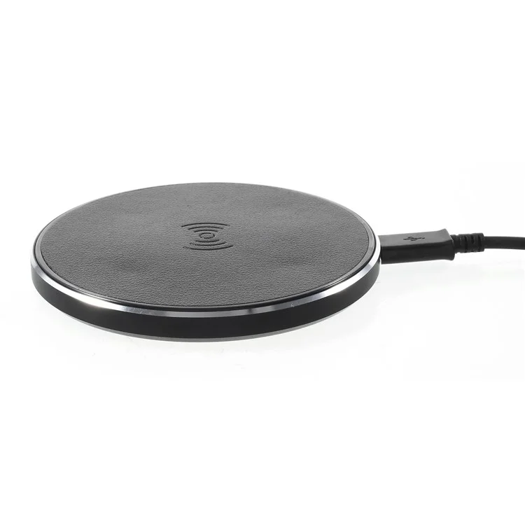 9W Leather Coated Round Qi Wireless Quick Charging Pad for iPhone X/Galaxy S8 - Black