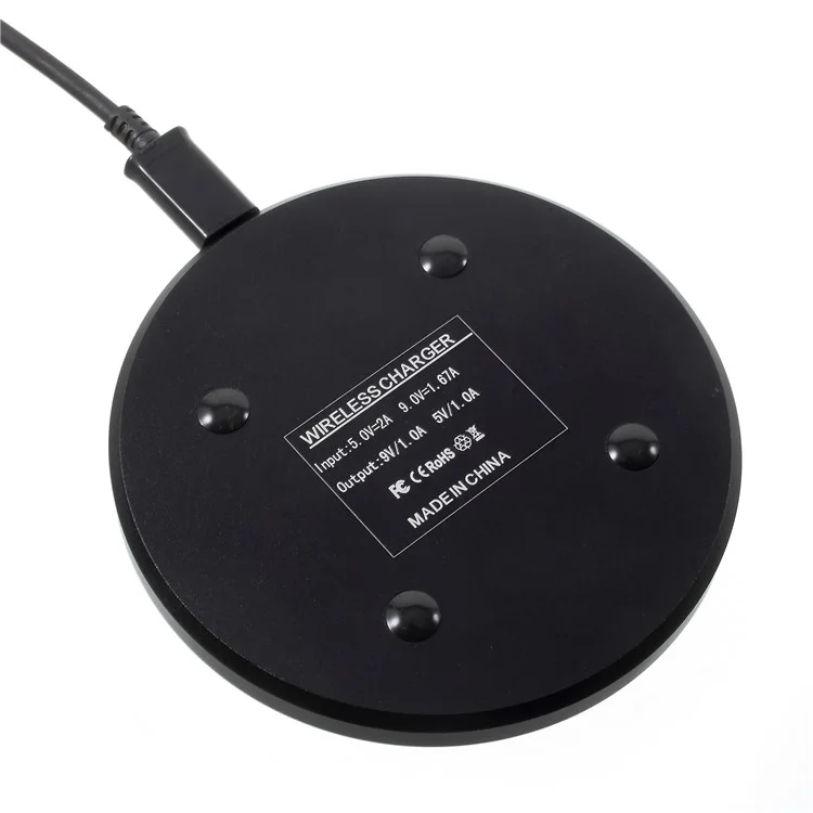 9W Leather Coated Round Qi Wireless Quick Charging Pad for iPhone X/Galaxy S8 - Black