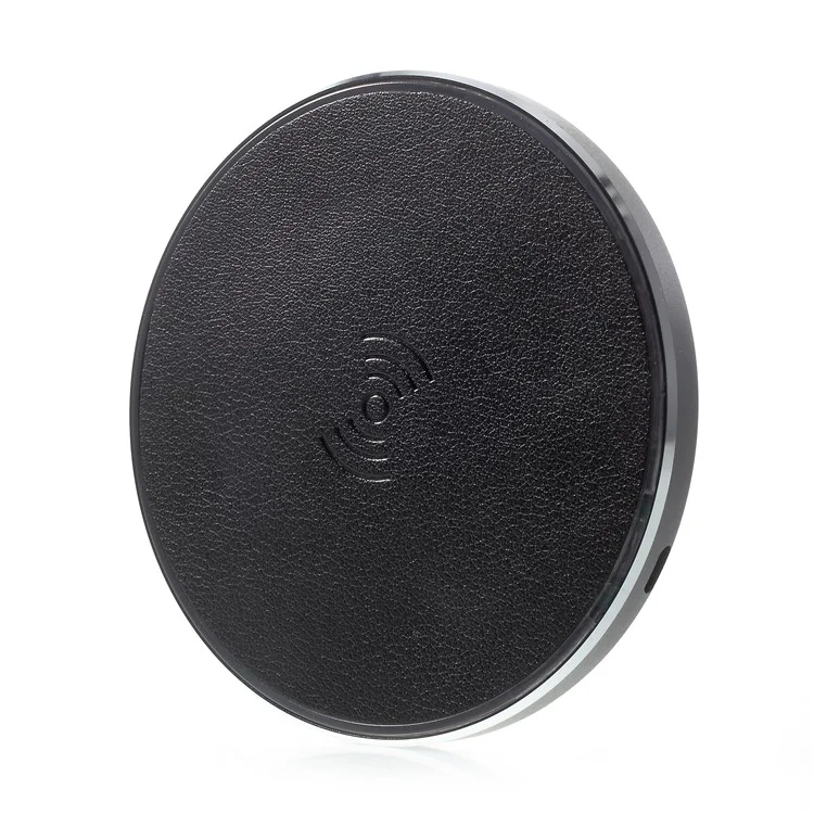 9W Leather Coated Round Qi Wireless Quick Charging Pad for iPhone X/Galaxy S8 - Black