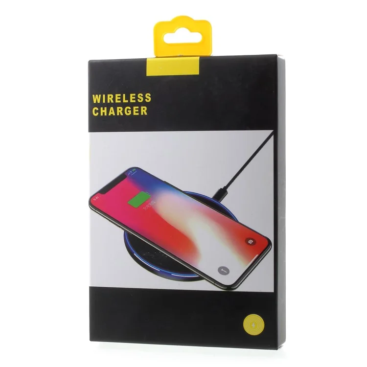 9W Leather Coated Round Qi Wireless Quick Charging Pad for iPhone X/Galaxy S8 - Black