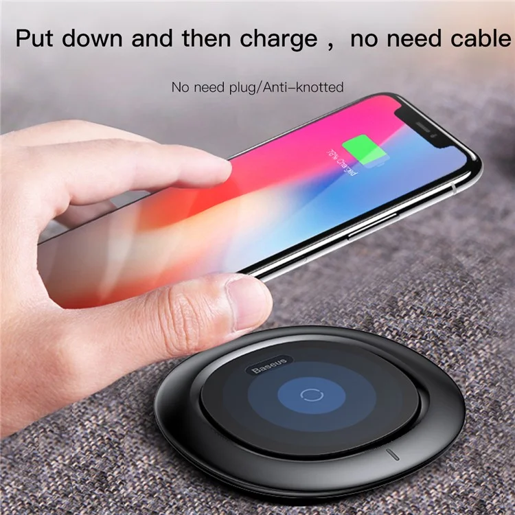 BASEUS UFO Ultra-thin Wireless Charging Pad for iPhone X/8/8 Plus, Samsung Note 8 (Not Support FOD Function) - Black