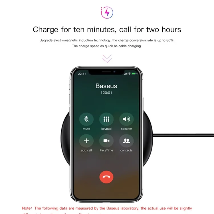 BASEUS UFO Ultra-thin Wireless Charging Pad for iPhone X/8/8 Plus, Samsung Note 8 (Not Support FOD Function) - Black