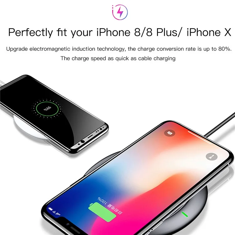 BASEUS UFO Ultra-thin Wireless Charging Pad for iPhone X/8/8 Plus, Samsung Note 8 (Not Support FOD Function) - Black
