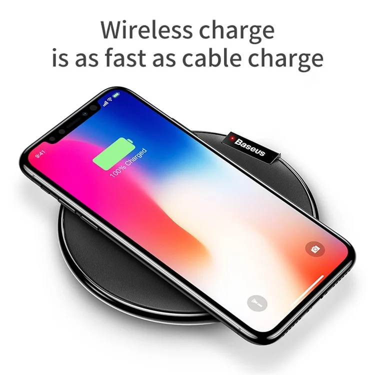 BASEUS IX Wireless Charge Pad Desktop Charge Mat for iPhone X/8/8 Plus, Samsung Note 8 - Black