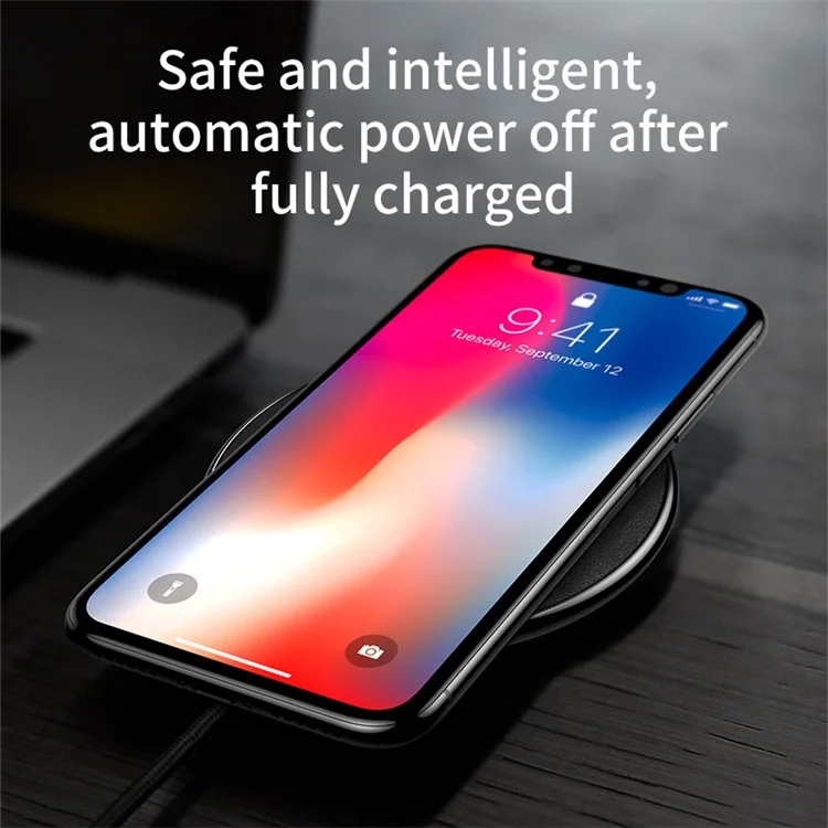 BASEUS IX Wireless Charge Pad Desktop Charge Mat for iPhone X/8/8 Plus, Samsung Note 8 - Black
