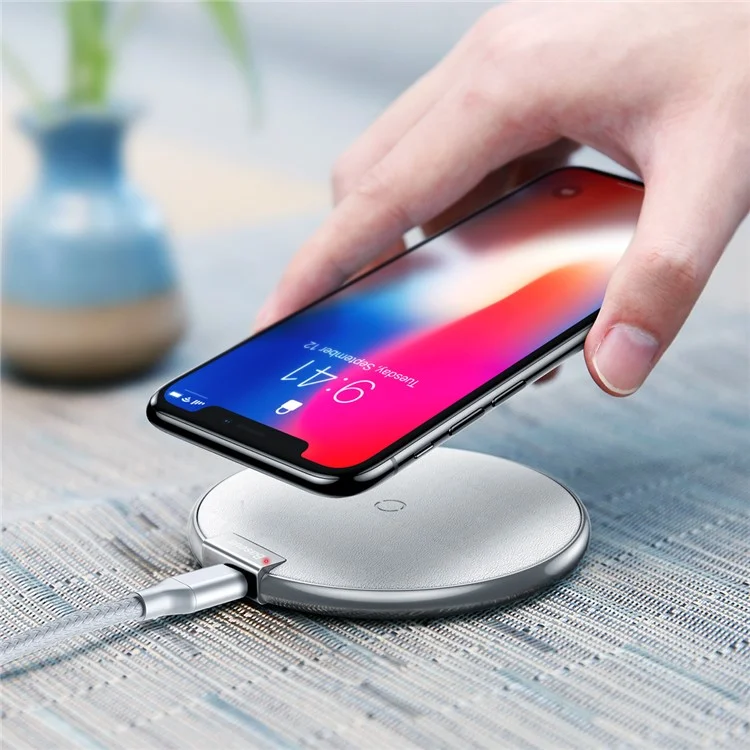 BASEUS IX Wireless Charge Pad Desktop Charge Pad for iPhone X/8/8 Plus, Samsung Note 8 - Silver Color
