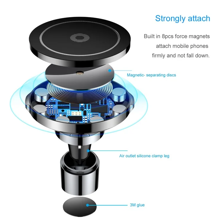 Universal Big Ear QC2.0 Wireless Charger Dual Use Magnetic Car Mount Holder for iPhone X/8/8 Plus etc. (Not Support FOD Function)