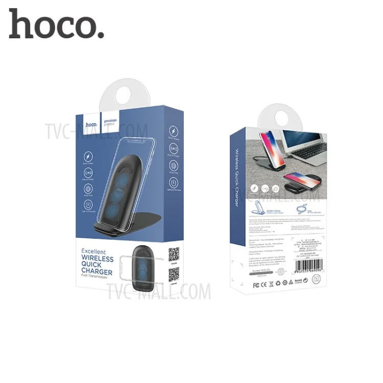 HOCO CW7 Fast Qi Wireless Charging Pad Stand with 3 Coils for iPhone X/8/8 Plus/Samsung Note 8/S8 etc.