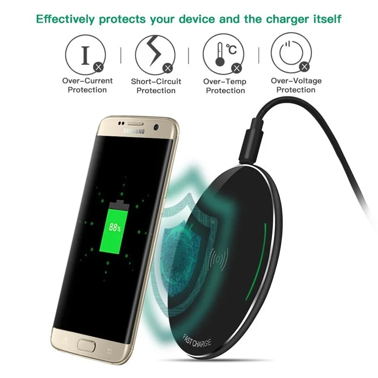 WP110 Ultra-thin Metal Fast Qi Wireless Charger for iPhone 8/Samsung Galaxy S8 etc. - Black