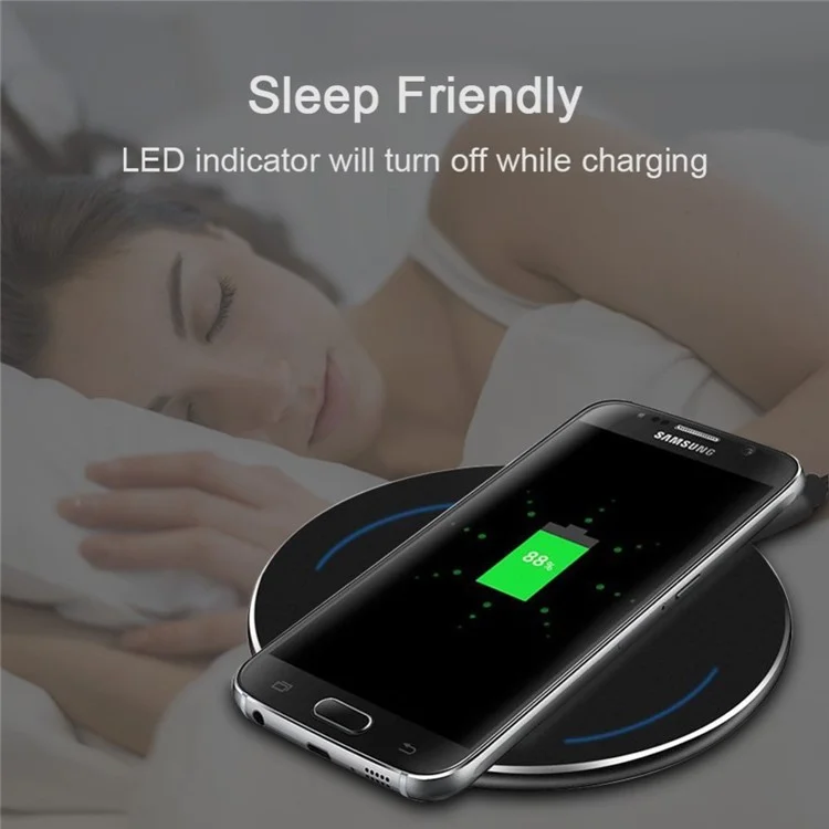 WP110 Ultra-thin Metal Fast Qi Wireless Charger for iPhone 8/Samsung Galaxy S8 etc. - Black