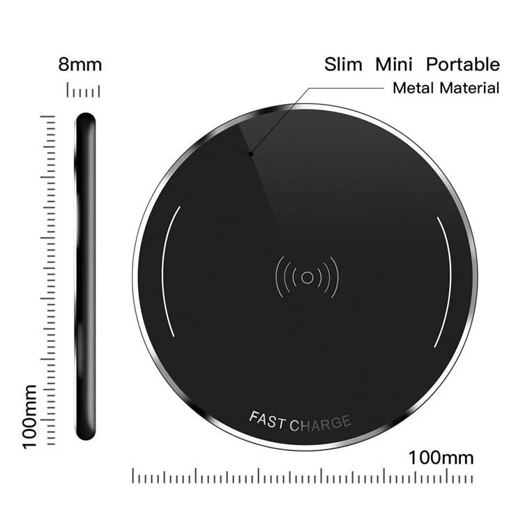 WP110 Ultra-thin Metal Fast Qi Wireless Charger for iPhone 8/Samsung Galaxy S8 etc. - Black