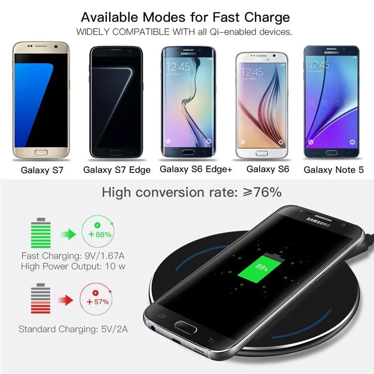 WP110 Ultra-thin Metal Fast Qi Wireless Charger for iPhone 8/Samsung Galaxy S8 etc. - Black
