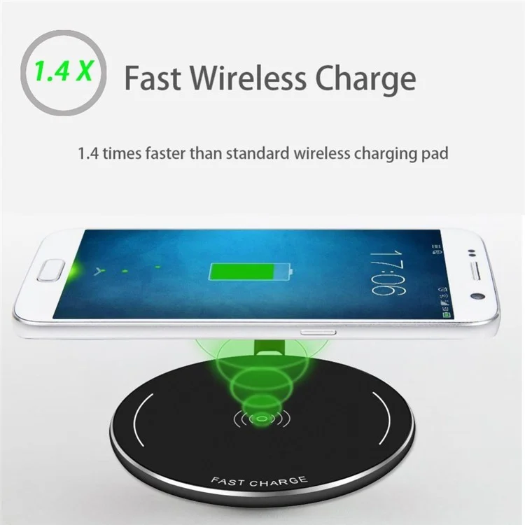 WP110 Ultra-thin Metal Fast Qi Wireless Charger for iPhone 8/Samsung Galaxy S8 etc. - Black