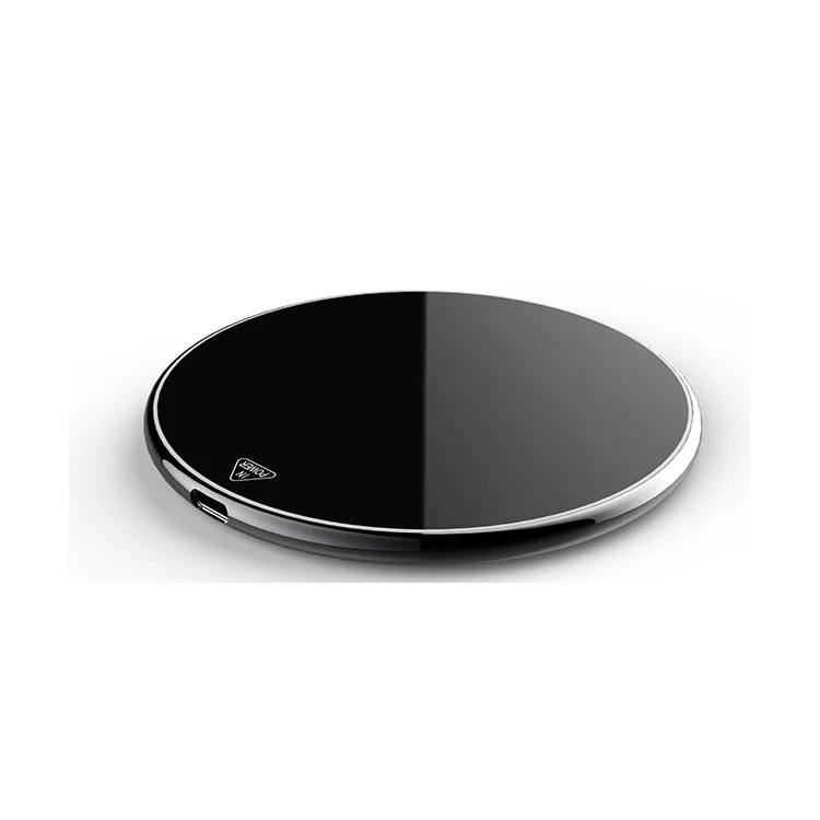 Mirror Surface Portable Fast Charger Wireless Slim Round Shape Charging Pad for iPhone 8/8 Plus Etc. - Black