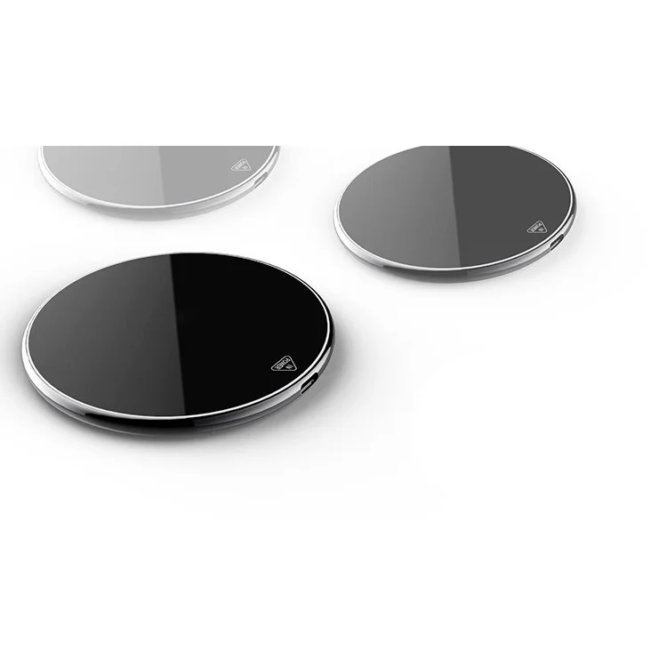 Mirror Surface Portable Fast Charger Wireless Slim Round Shape Charging Pad for iPhone 8/8 Plus Etc. - Black