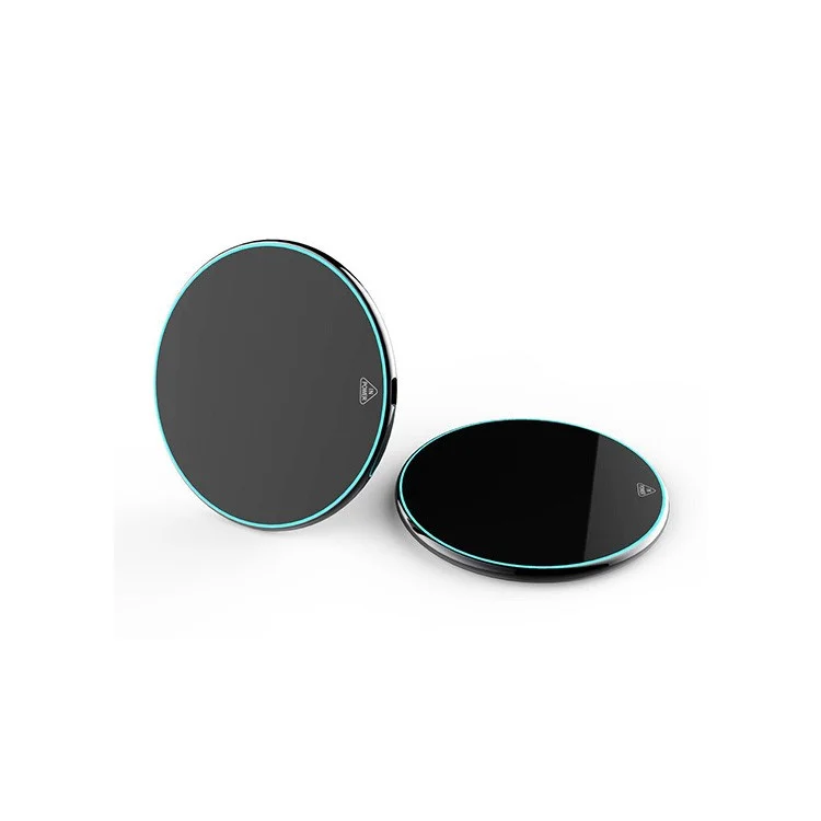 Mirror Surface Portable Fast Charger Wireless Slim Round Shape Charging Pad for iPhone 8/8 Plus Etc. - Black