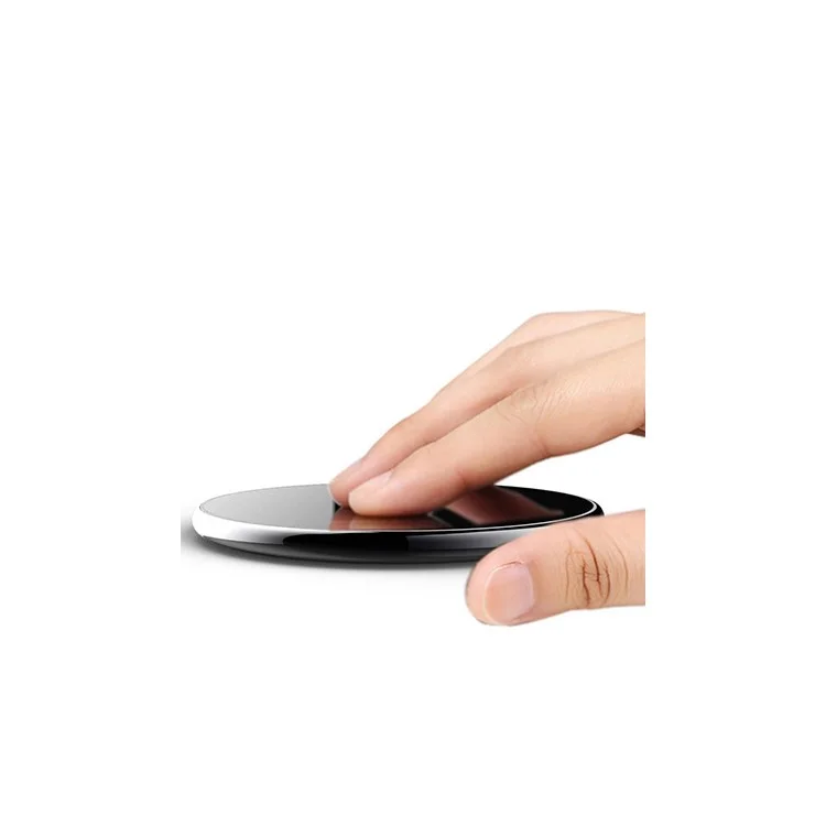 Mirror Surface Portable Fast Charger Wireless Slim Round Shape Charging Pad for iPhone 8/8 Plus Etc. - Black