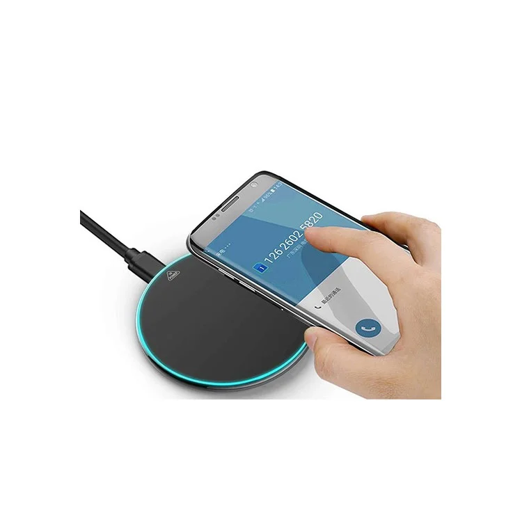 Mirror Surface Portable Fast Charger Wireless Slim Round Shape Charging Pad for iPhone 8/8 Plus Etc. - Black