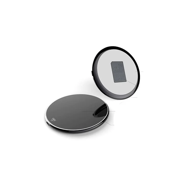 Mirror Surface Portable Fast Charger Wireless Slim Round Shape Charging Pad for iPhone 8/8 Plus Etc. - Black