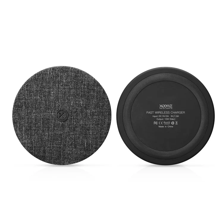 XOOMZ Cloth Texture Portable Fast Charger Wireless Slim Round Shape Charging Pad for iPhone 8/8 Plus Etc. - Black