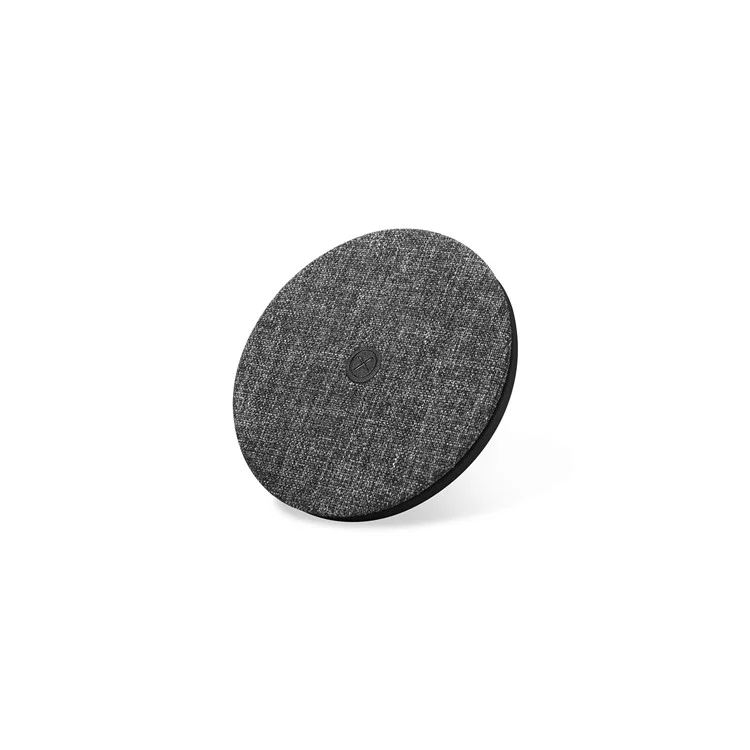 XOOMZ Cloth Texture Portable Fast Charger Wireless Slim Round Shape Charging Pad for iPhone 8/8 Plus Etc. - Black